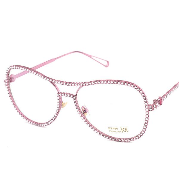 

wholesale- full diamond fashion women alloy oculos de grau feminino optical glasses frame clear eyeglasses uv400 lens eyewear, Silver