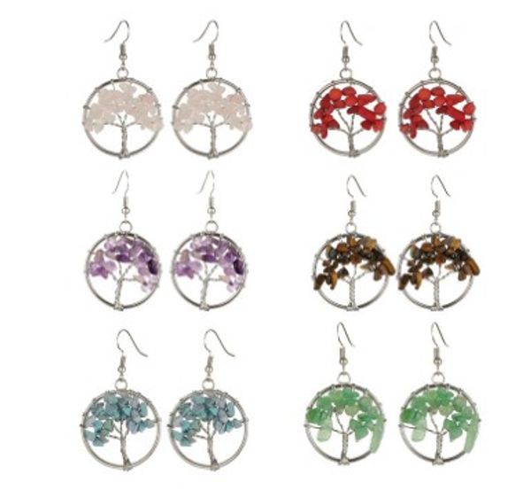 

bohemian womens hook earrings natural crystal the tree of life hanging earrings 6 color option dangling earrings, Silver