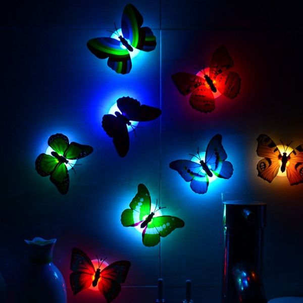 Luzes noturnas m￡gica rom￢ntica colorida borboleta decorativa adesiva LED colorida ideal para o quarto infantil