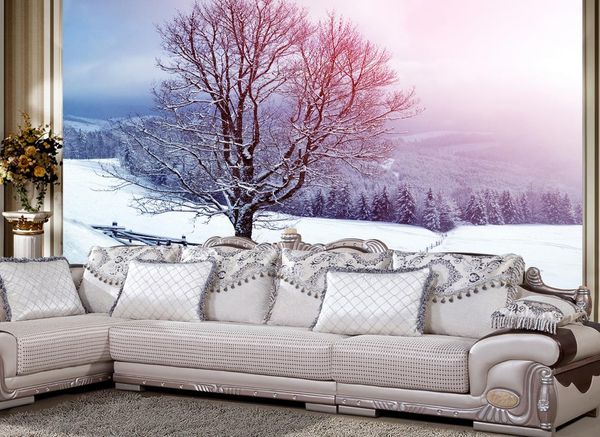

new custom 3d beautiful stereo outdoors winter snowy background wall paintings wallpaper for walls 3 d for living room