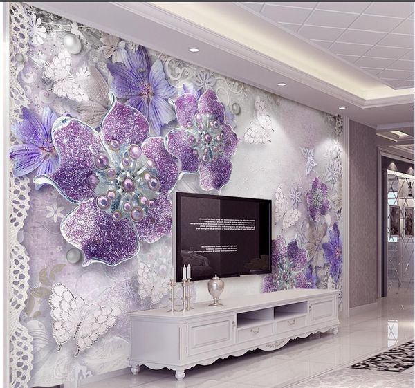 

gorgeous purple european flowers 3d stereo tv background wall mural 3d wallpaper 3d wall papers for tv backdrop