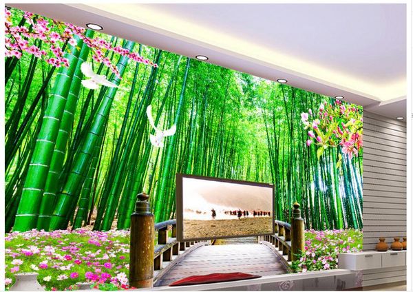 

stereoscopic bamboo forest bridge landscape extension space tv background wall