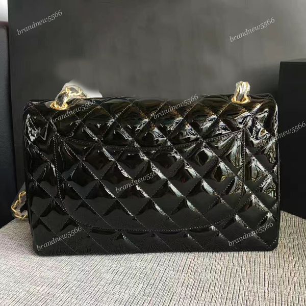 

отличное качество 30 см Джамбо черный лакированная кожа двойной лоскут сумка огра