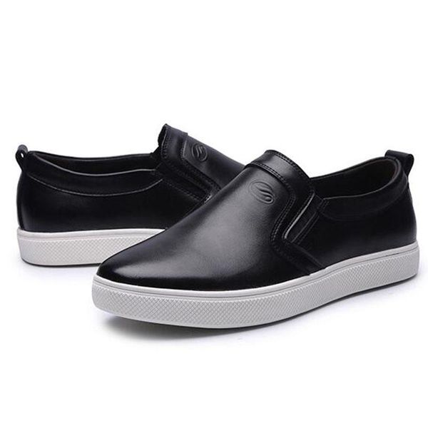 

men fashion genuine leather shoes eu style flats sapatos male big size dress shoes man oxfords shoe loafers, Black