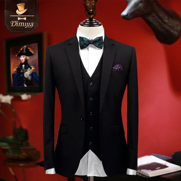 

wholesale- 2017 men suit spring black gentleman slim fit blazer + vest + pant suits single breasted new arrivals business party wedding 3xl, White;black