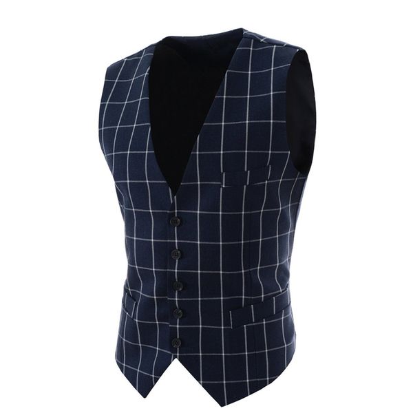 

wholesale- 2016 slim fit mens waistcoat new casual suit vest men plaid style men chalecos hombre business dress vest sleeveless gilet mq1, Black;white