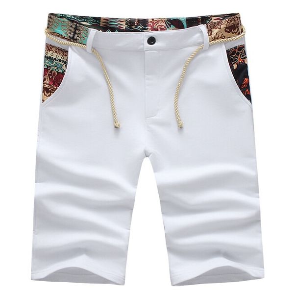 All'ingrosso-estate 2016 uomini comodi pantaloncini floreali larghi pantaloni corti spiaggia casual sottile bianco lunghezza del ginocchio bermuda di alta qualità