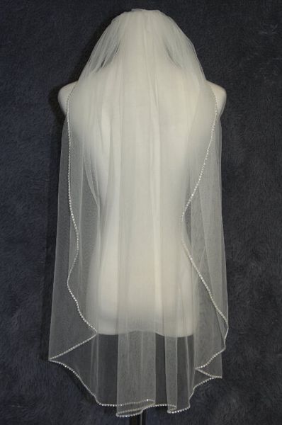 

sell 1t white ivory wedding veil fingertip length ribbon edge rhinestones bridal veil with comb 049, Black