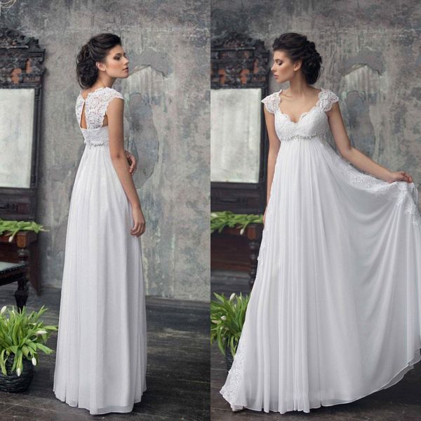 Vintage-Kleid, Empire-Taille, Strand-Hochzeitskleid, herzförmiger U-Ausschnitt, Spitze, schulterfreies Korsett, Chiffon-Landhochzeitskleid, Brautkleid