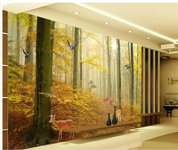 Hochauflösende moderne unbedeutende Waldlandschaftshintergrund-Wandtapete für Wände 3 d für Wohnzimmer