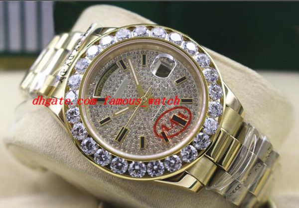 

luxury wristwatch 18k yellow gold 41mm diamond dial bigger diamond bezel watch automatic men's watch, Slivery;brown
