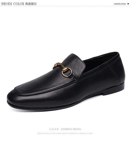 

2017 new men's dress flats loafers spring autumn italy style fashion driving shoes mens slip on men party wedding shoes, Black