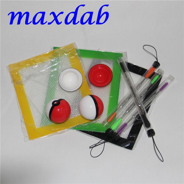 Silikon-Kit-Set mit Silikon-Dab-Matten-Pad, 6-ml-Pokeball-Glasbehältern für Wachs-Dab-Gläser, 120-mm-Edelstahl-Dabber-Werkzeug