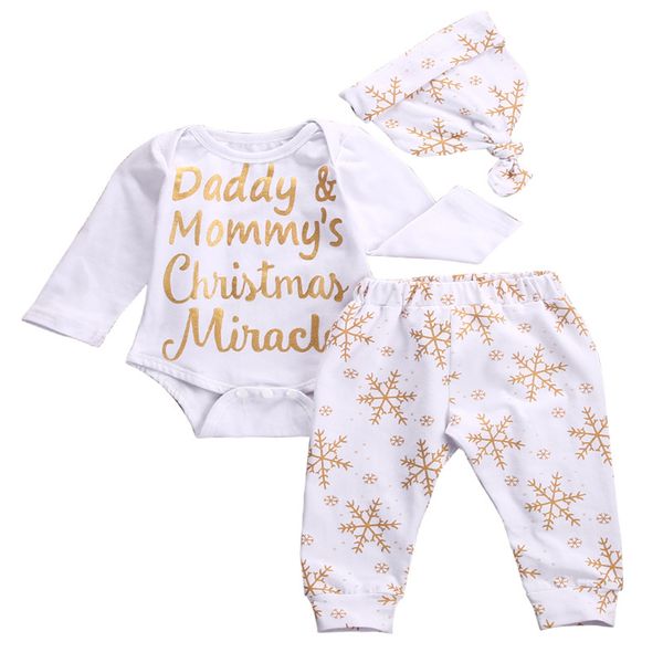 2018 wholesale xmas gloden snowflake baby boy girl christmas wholesale 3 pcs xmas gloden snowflake baby boy girl christmas bodysuit onesie snowflakes hat