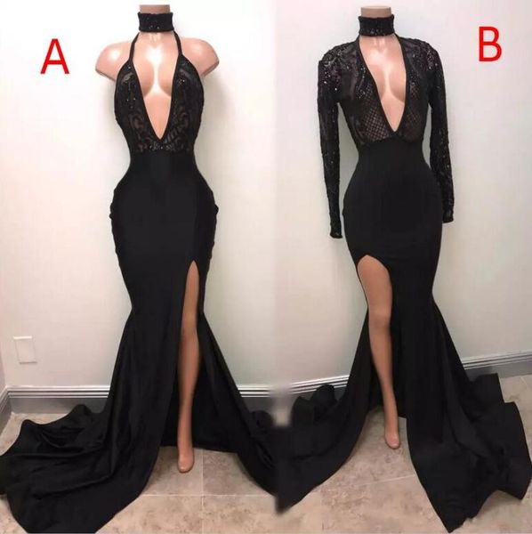 

Новые Vestidos 2019 сексуальное черное с V-образным вырезом и кружевными блестками Руса