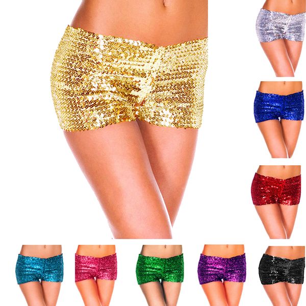 9 Bonbonfarben kurze Hosen für Damen mit Pailletten, glänzende Shorts, Hip-Hop, sexy Pole Dance-Kostüm, Nachtclub-Kleidung