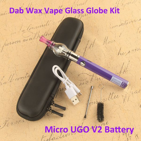 Micro USB Vape Battery Starter Kit Dab Wax Pen eVod Mini Case Box 650 900 mah UGO VII Glass Globe Dome Bulb Vaporizzatore