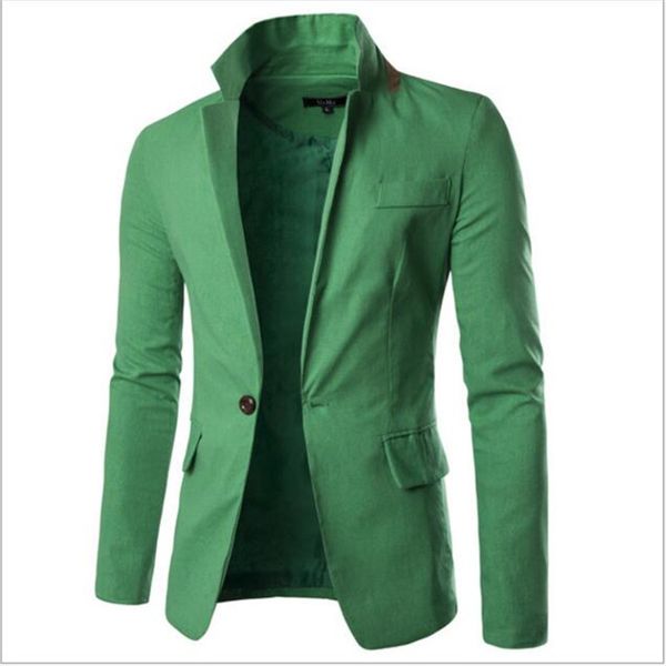 Оптовые - спешите купить его! 2017 Модный воротник дизайнер Blazers мужские хлопчатобумажные льняные мужские костюма куртка с твердой одной кнопкой мужчин пиджаки пальто плюс размер