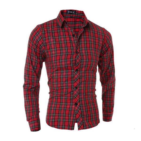 

wholesale- 2015 new brand cotton color plaid red fashion mens dress shirts long sleeve slim fit casual social camisas masculinas -xxl, White;black