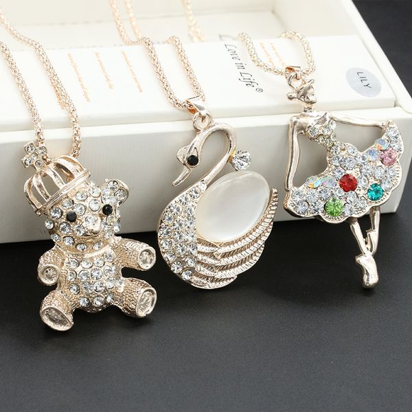 

charming animal shape long pendant necklace link chain crystal opal chokers necklaces fashion personality women jewelry, Silver