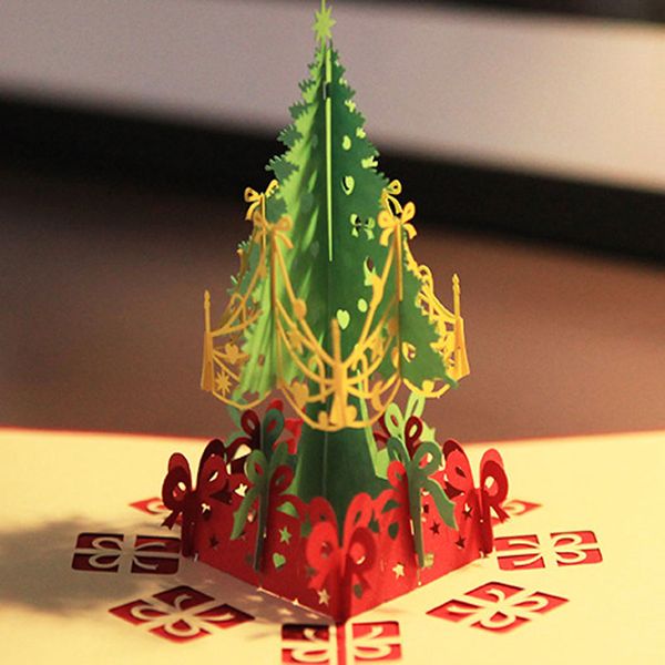 

creative 3d pop up christmas tree handmade red color greeting cards xmas decor festive party event supplies