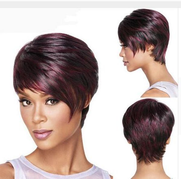 Layered Short Hairstyles Straight Sexy Ladies Red Mixed Black Bob Synthetic Hair Wig Peruca Top Quality Fibre Party Wi