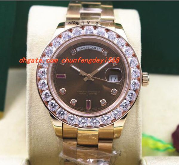

luxury wristwatch 118205 mens everose gold chocolate diamond & ruby 41mm bigger diamonds watch automatic men's watch, Slivery;brown