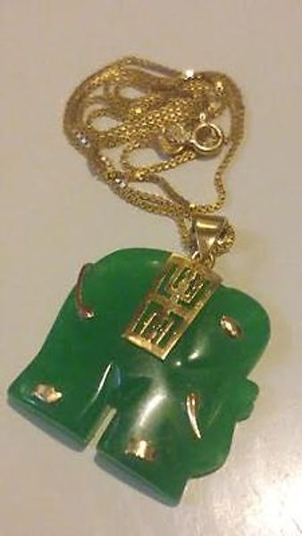 

Wholesale Cheap 18KGP YELLOW GOLD & VIBRANT GREEN JADE ELEPHANT PENDANT