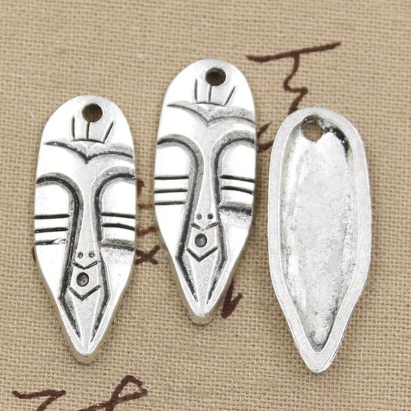 Оптовые-99Cents 2pcs Charms Tiki Tribal Mask 40 * 15 мм античный Делать подвесную подвеску, старинные тибетские серебро, DIY браслет ожерелье