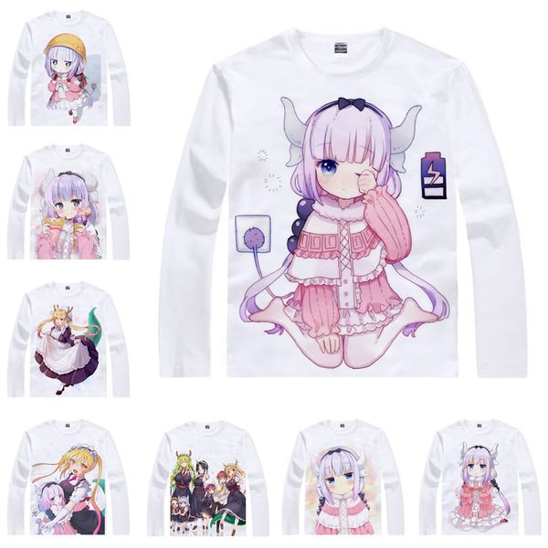 

japanese anime shirt miss kobayashi's dragon maid t-shirts multi-style long sleeve tohru kanna kamui cosplay costume kawaii gift, White;black