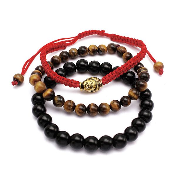 

wholesale new buddha head wish rope weaved bracelets jewelry natural tiger eye black stone beads bracelets party gift