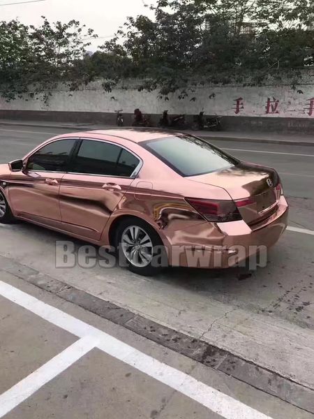 

premium rose gold chrome car wrap vinyl with air bubble flexible mirror chrome for car styling size:1.52x20m/roll 5x66ft