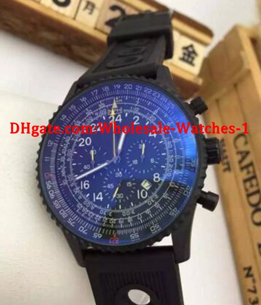 

оптовая продажа-новые мужчины полный черный navitimer хронограф кварцевые часы резинкой желтые иглы часы мужчины платье часы, Slivery;brown