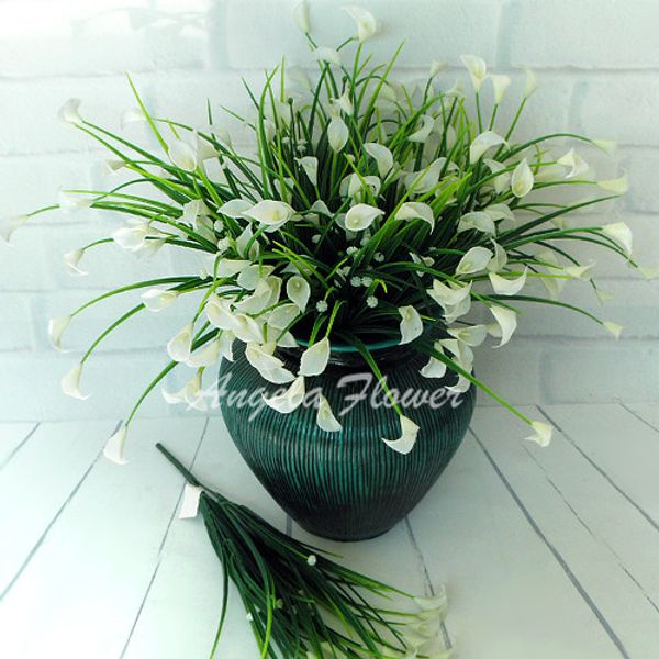 

wholesale- new beautiful 25 heads/bouquet mini artificial calla with leaf silk fake lily aquatic plants home room decoration flower