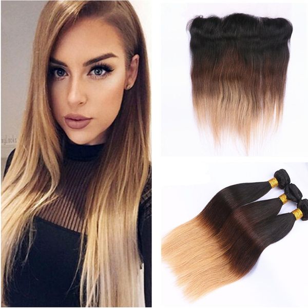 2019 Ombre Hair Extensions With 13x4 Lace Frontal Closure T1b 4 27