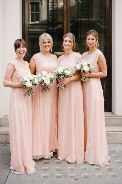 

elegant long blush chiffon country bridesmaid dresses 2017 jewel neckline formal wedding guest dress maid of honor gowns, White;pink
