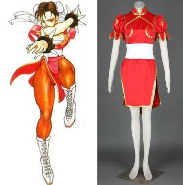 

street fighter chunli cosplay red outfit womens halloween costumes, Black
