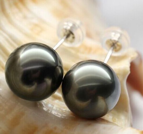 

pearl jewelry charming huge 10-11mm tahitian black round pearl earring 18k, Golden;silver