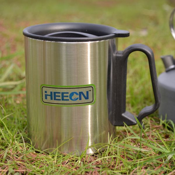

wholesale- ng outdoor mug large capacity , outdoor camping stainless steel cup hiking buckle cup heecn 450ml