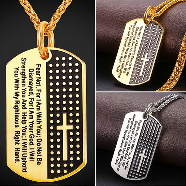

U7 New Inspirational Jewelry Cross Letter Pendant Necklace Gold Plated/Stainless Steel Rope Chain Dog Tags Lord Prayer for Women/Men GP2378