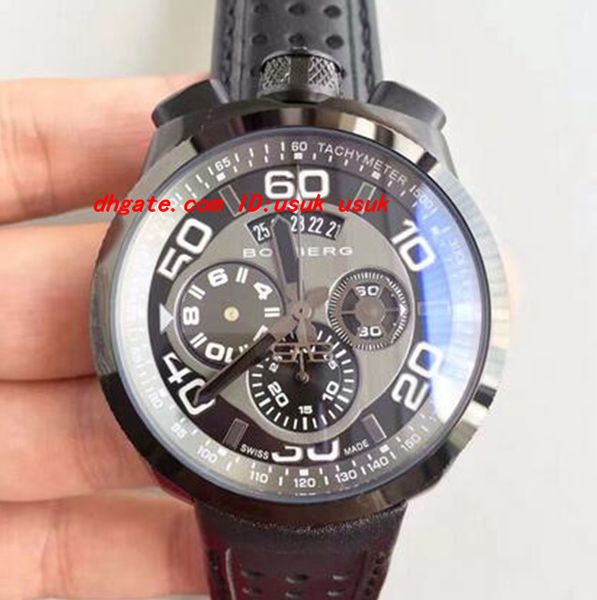 

luxury wristwatch 2017 brand new authentic bomberg bolt 68 quartz chrono black leather bracelet watch 45mm men watches quality, Slivery;brown