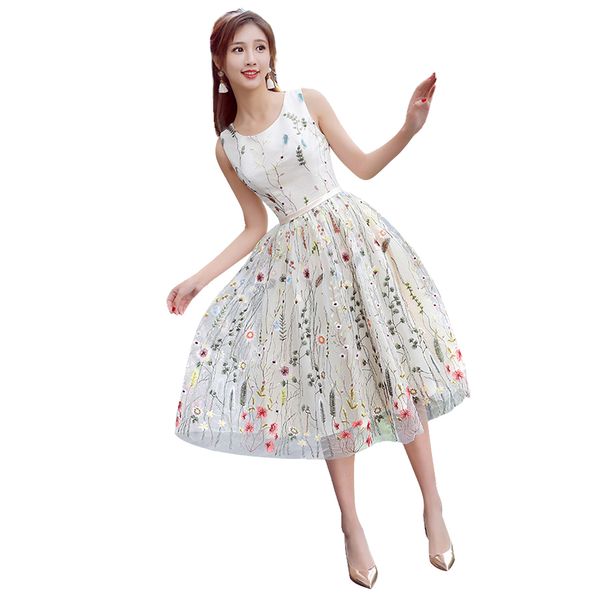 

new coming garden sash multicolored organza short homecoming dress a line custom made scoop floral embroidered cocktail gowns casu1160621, Blue;pink