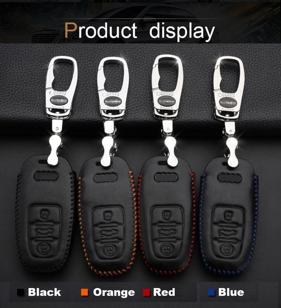 

car-styling pu leather samrt remote key fob holder chain case cover for audi a4l a6l a8l a3 a5 a7 q3 q5 q7