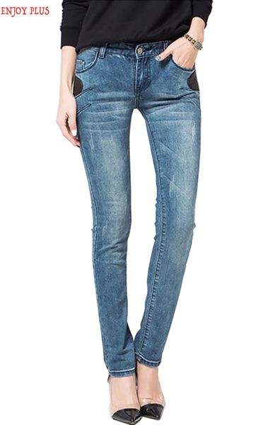 

wholesale- enjoy plus 7%off hip 95-115cm 32 - 40 fall 2016 denim blue skinny jeans women low waist big size femme trousers pencil lady
