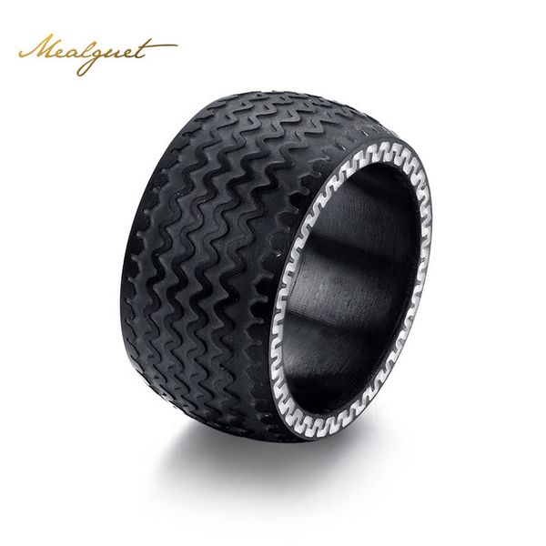 

cool men rings jewelry stainless steel wedding rings with black color tire design wholesale ring rc-078, Silver