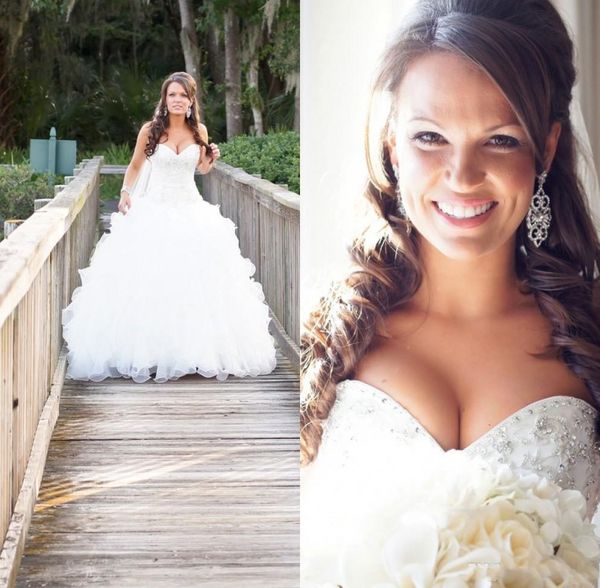 Sweetheart Puffy Bridal Gowns Organza 2017 Country Bling Style