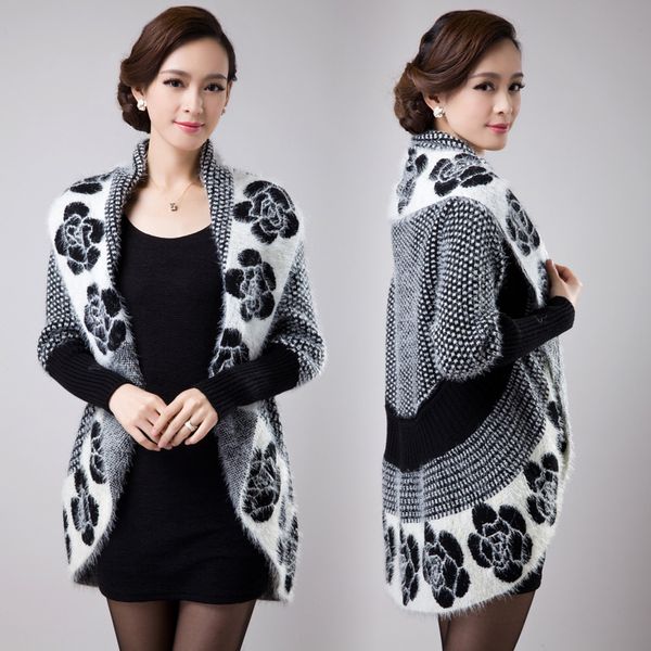 Wholesale- M-2XL free shipping 2015 New fall&winter women knitted cardigan jacket sweater dress loose plus size cloak cape casaco feminino