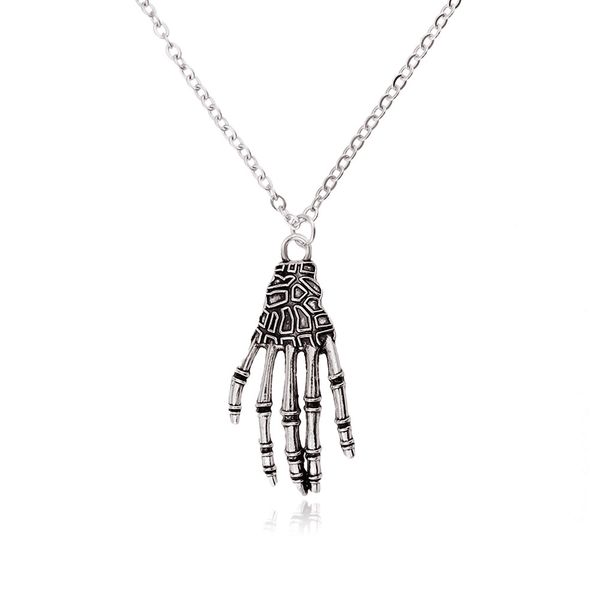 

new arrrival fashion jewelry punk skeleton hand skeleton hand pendant necklace for men women long sweater necklace, Silver
