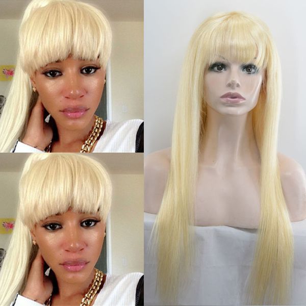 Human Hair Long Blonde Human Hair Lace Front Wigs With Full Bangs