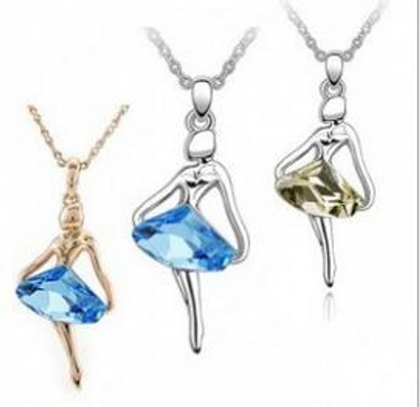 

austrian crystal pendants fashion ballet dancing girl beautiful angel necklace fashion jewelry diamond for women dress xmas gift sale, Silver